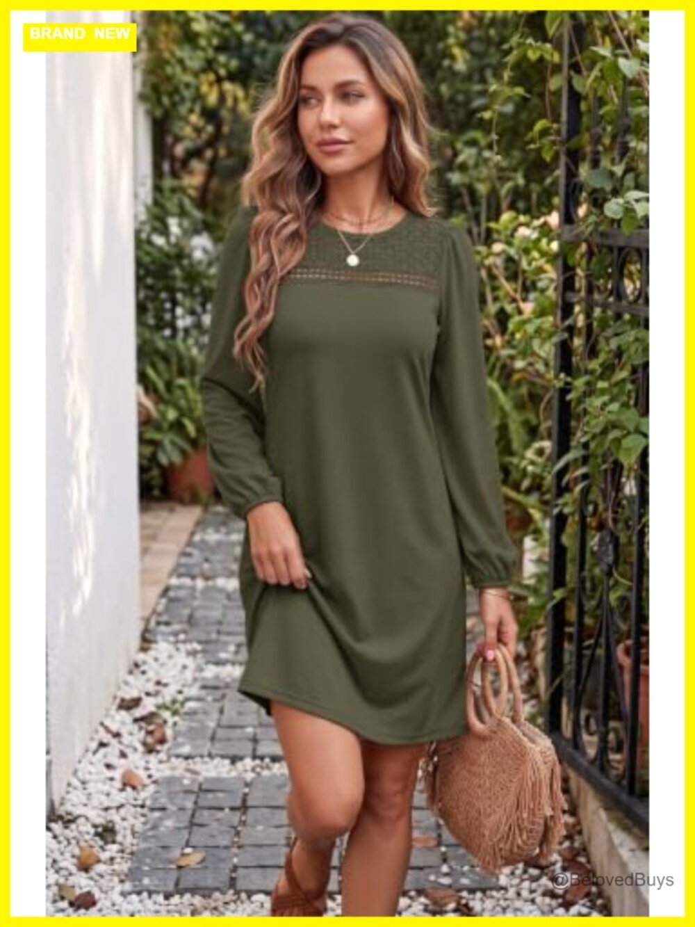 Long Sleeve A-Line Babydoll Mini Dress with Pockets - Picture 3 of 6